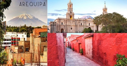 Arequipa, church, red houses, mountain - 3 WEEKS IN PERU
