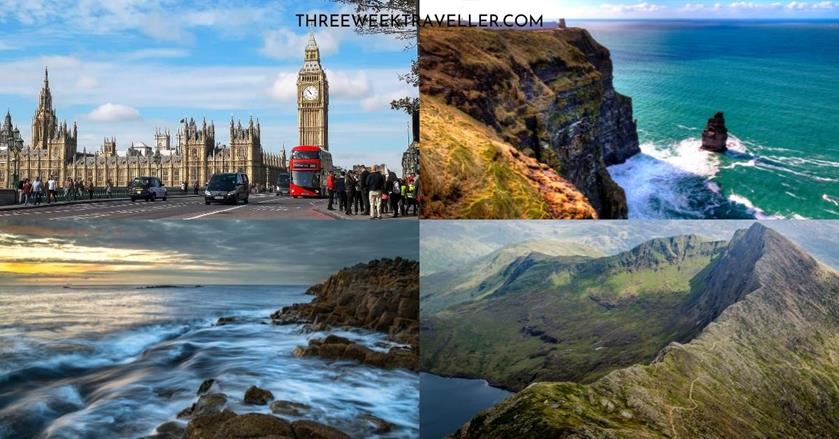 4 images - big ben in london, cliff of moher's., snowdonia, ring of kerry - 3-Weeks in the UK and Ireland Itinerary