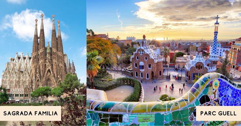 2 images - Sagrada Familia and Parc Guell - 3 Weeks In Spain Itinerary
