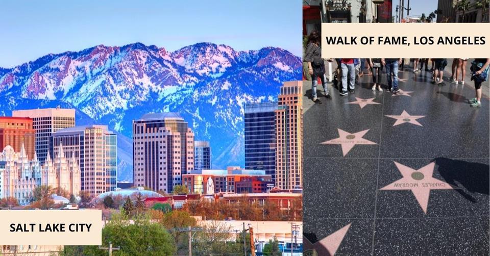 2 images - salt lake city and walk of fame los angeles - 3 Weeks on West Coast USA