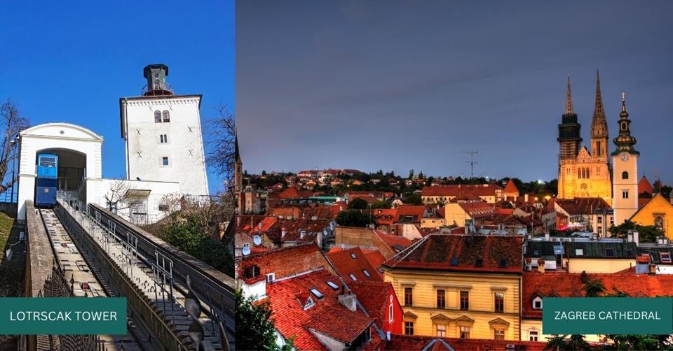 2 images - Lotrscak Tower and Zagreb Cathedral